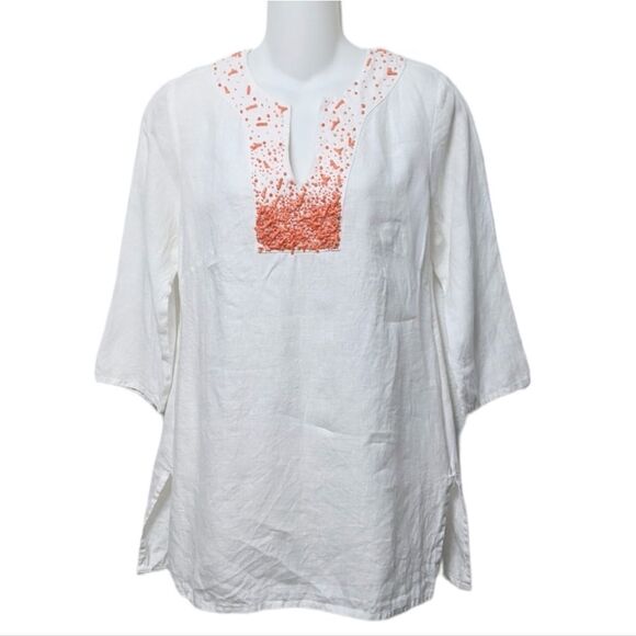 BEATRIZ CAMACHO Coral Party Linen Tunic Top 6 - Picture 7 of 7